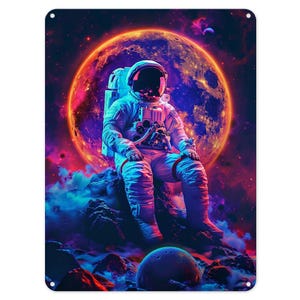 Astronaut Mond Weltraum Galaxie Kosmos Metall Blechschild Poster Wandkunst Plakette für Mann Höhle Garten Schuppen Bar Schlafzimmer Haus Küche Tor Dekor Geschenk