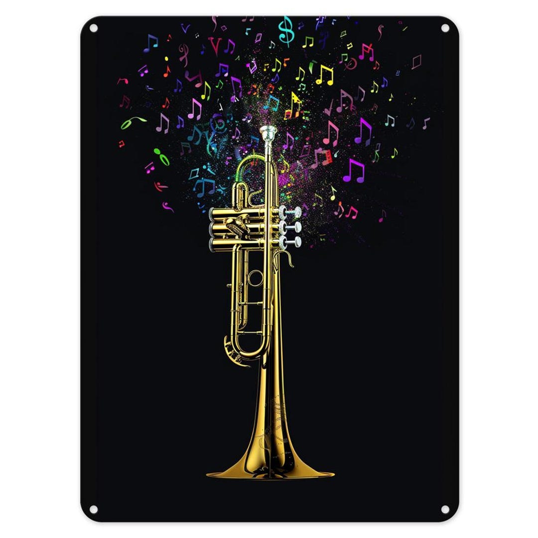 Musical Trumpet Blowing Notes Sound Metal Tin Sign Poster Wall Art ...