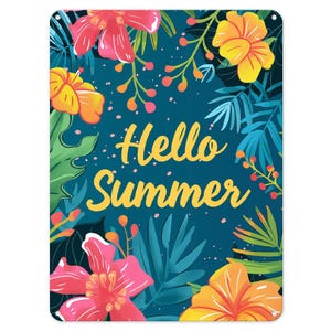Hello Summer Flowers Garden Floral Metal Tin Sign Poster Wall Art Plaque for Man Cave Garden Shed Bar Bedroom Home Kitchen Gate Decor Gift