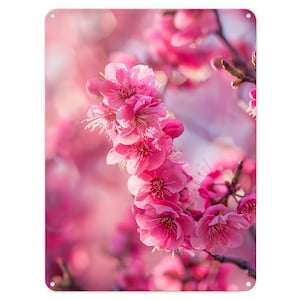 Pink Blossom Branch Flowers Floral Metal Tin Sign Poster Wall Art Plaque for Man Cave Garden Shed Bar Bedroom Home Kitchen Gate Decor Gift