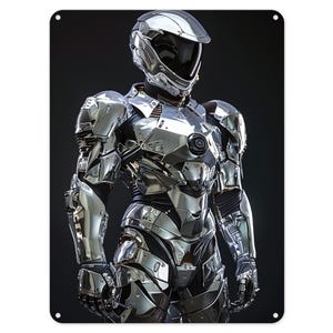 Silver Shiny Metal Armour Person Metal Tin Sign Poster Wall Art Plaque for Man Cave Garden Shed Bar Bedroom Home Kitchen Gate Decor Gift