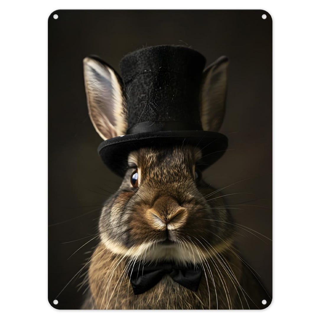 Noble Rabbit Bunny Formal Top Hat Metal Tin Sign Poster Wall Art Plaque ...