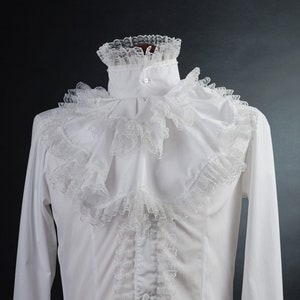 White shirt with jabot and laces, Victorian style, shirt for men, all genders elegant and dandy style image 2