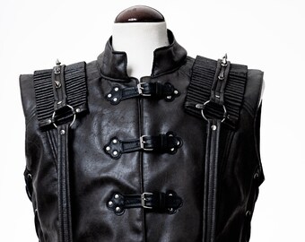 Gothic style waistcoat with synthetic and natural leather with metal