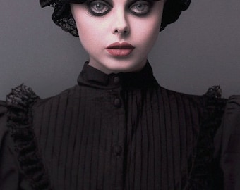 Black blouse, Victorian gothic style with long sleeves.