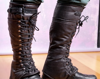 Spats in gothic and Victorian style used as gaiters to cover shoes and imitates a long boot, very real look.