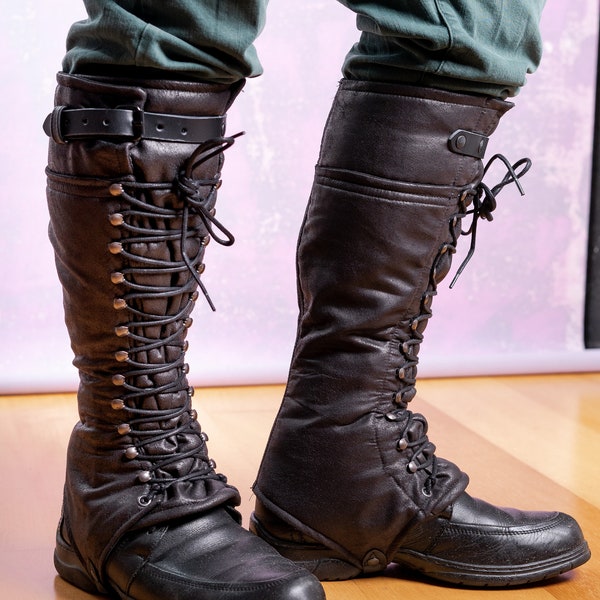 Spats in gothic and Victorian style used as gaiters to cover shoes and imitates a long boot, very real look.