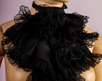 Black jabot in Victorian or Edwardian  gothic style to enhance your outfits.