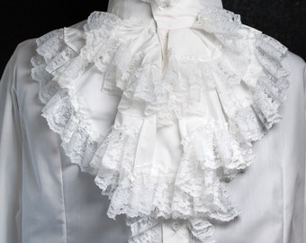 White shirt with jabot and laces, Victorian style, shirt for men, all genders elegant and dandy style