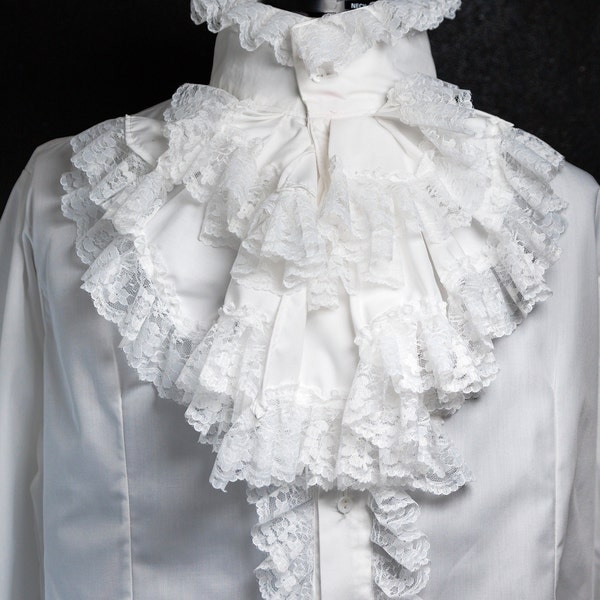 Weißes Hemd mit Jabot und Schnürung, viktorianischer Stil, Hemd für Männer, alle Geschlechter elegant und Dandy Stil