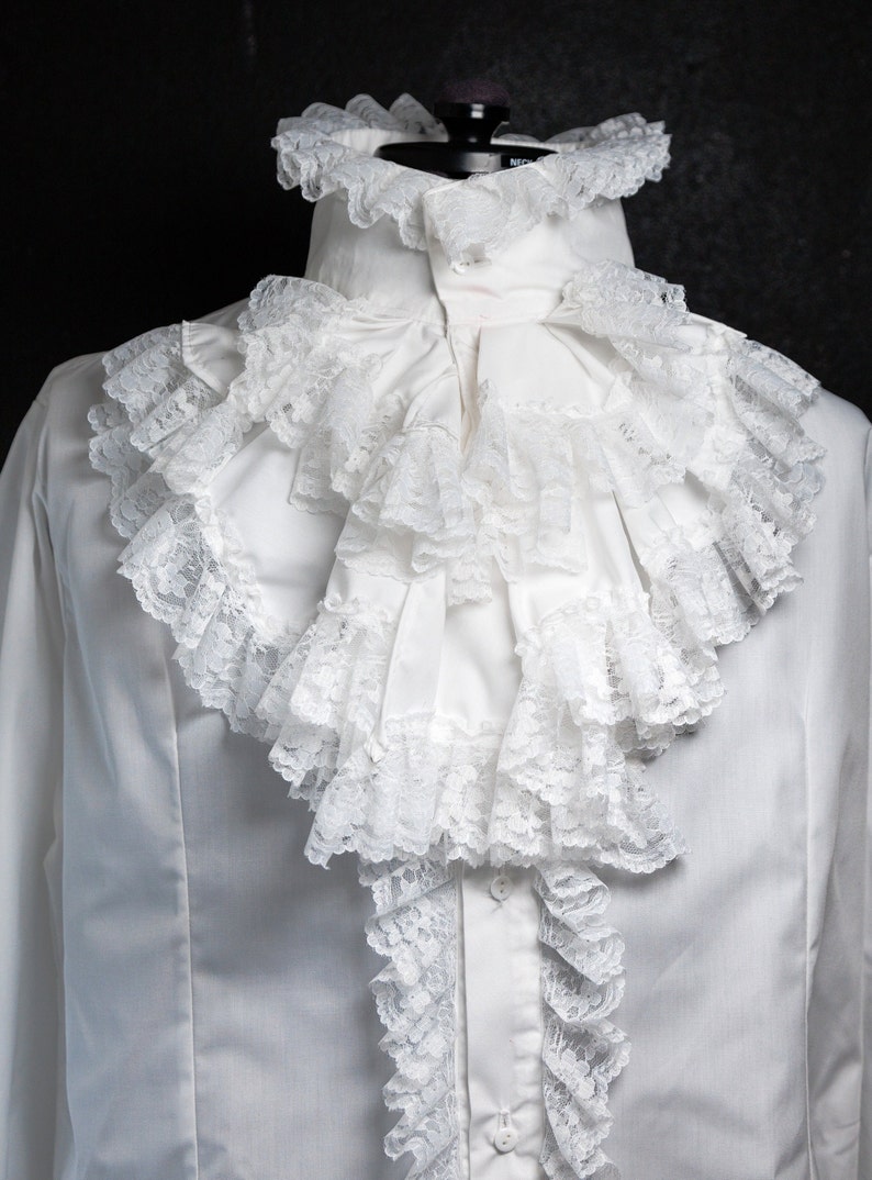 White shirt with jabot and laces, Victorian style, shirt for men, all genders elegant and dandy style image 1