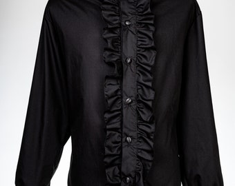 Black Gothic shirt with ruffled trims, and ruffled collar and cuffs, Victorian style