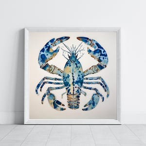 Watercolor Lobster Printable Wall Art – Nautical Coastal Decor, Blue Lobster Art, Instant Download Digital Print