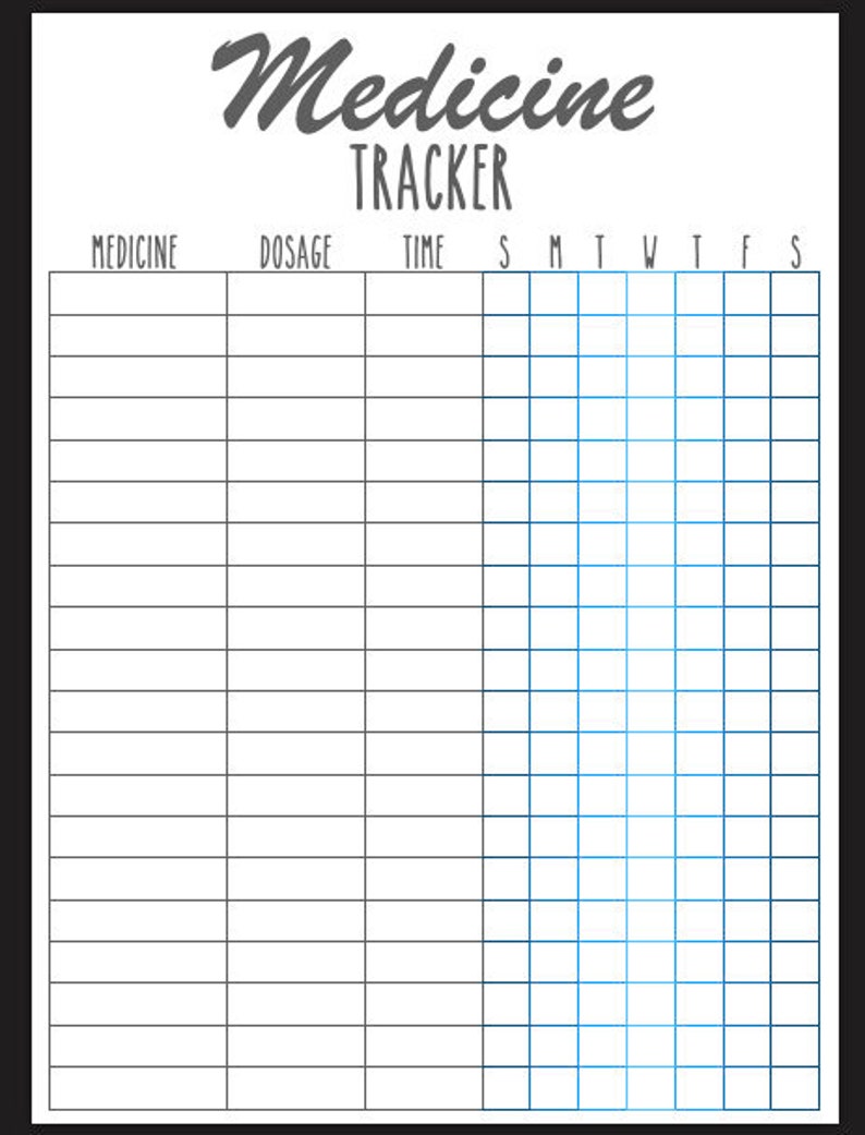 Printable Medicine Record Sheet A4 Instant Download Digital Etsy