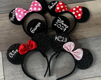 Personalized Mickey or Minnie Ears, Custom Mickey Ears, Personalized Minnie ears, Mickey Ears, Minnie Bow, Custom Minnie headband