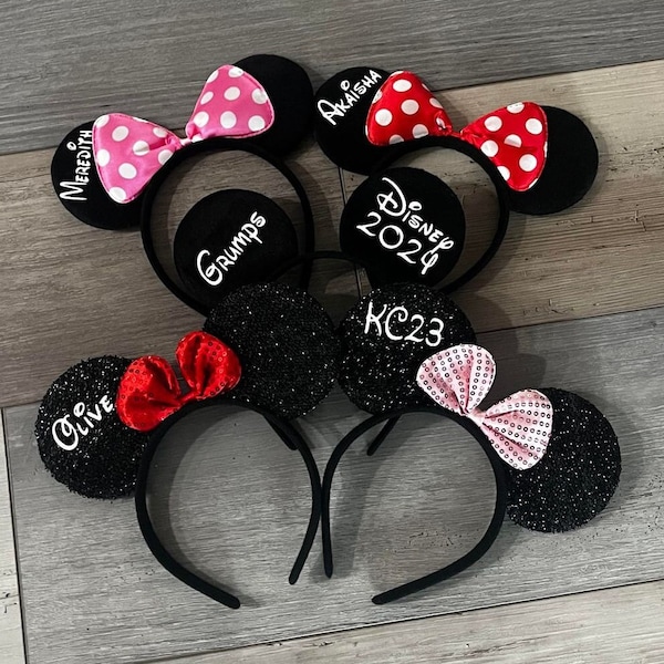 Personalized Mickey or Minnie Ears, Custom Mickey Ears, Personalized Minnie ears, Mickey Ears, Minnie Bow, Custom Minnie headband