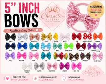 SEQUIN BOW | Disney Bow | DIY Bow | 5in Bow | 5 in Bow Hair Bow | Bow Tie | Sparkly 5 in Bow | No Clip | No Elastic | Wholesale Sequin Bow