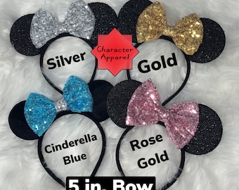 Personalized Mickey Minnie Mouse Ears | Big Bow Minnie Ears | Custom Mickey Ears | Mouse Ears | Custom Minnie headband | Silver Bow | 5 in