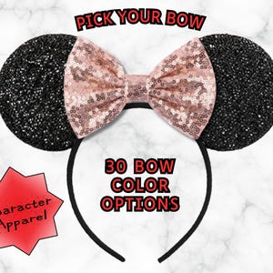 Personalized Mickey Minnie Mouse Ears | Big Bow Minnie Ears | Mickey Ears | Mouse Ears | Custom Minnie headband | Rose Gold Bow | 5 in