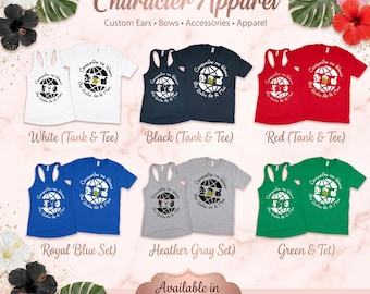 Peut inclure: T-shirts et débardeurs Character Apparel en six couleurs : blanc, noir, rouge, bleu roi, gris chiné et vert. Chaque vêtement présente un motif graphique avec du texte et un globe.