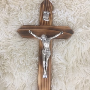 Rustic Burnt Wood Crucifix 12 in or 14 in- Catholic Wall Crucifix- Modern Crucifix- Catholic Farmhouse- Catholic New Home- Catholic Wedding