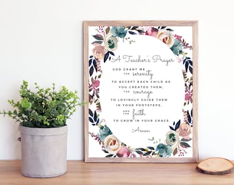 A Teacher's Prayer Printable Print- Catholic Teacher Prayer Blessing Gift - Catholic Classroom Blessing- Christian Teacher Gift- Download