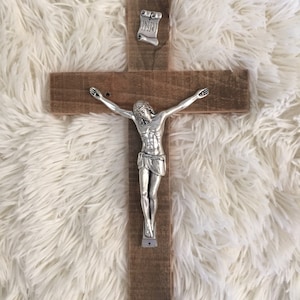 Rustic Reclaimed Wood Crucifix 12 in or 14 in- Catholic Wall Crucifix Modern Crucifix Cottage crucifix  Catholic Farmhouse Catholic Wedding