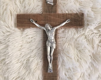 Rustic Reclaimed Wood Crucifix 12 in or 14 in- Catholic Wall Crucifix Modern Crucifix Cottage crucifix  Catholic Farmhouse Catholic Wedding