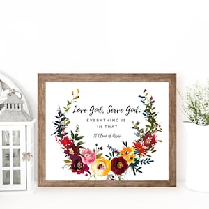 Sainte Claire d'assise citation imprimable - amour que Dieu serve Dieu - saint catholique citations impression catholique imprimable ferme catholique maman Floral numérique
