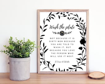 St Teresa van Calcutta Wash The Plate Quote Printable- Moeder Teresa- Katholieke Saint Quotes Print-Katholieke Keuken Boerderij Printable