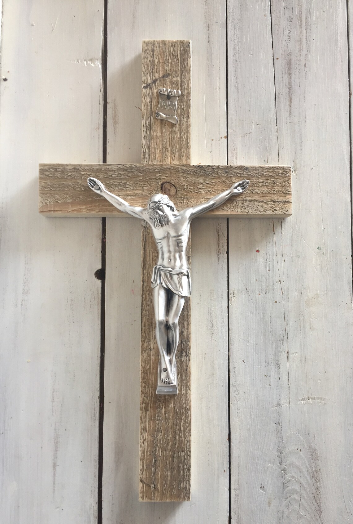 Rustic Reclaimed Wood Crucifix 18 In Catholic Wall Crucifix Etsy