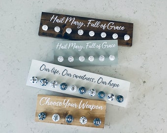 Rosary Wall Hanger  Custom Quote- Rosary Wall Holder- Rosary Display Hail Mary- Catholic Gifts- Catholic Family Catholic Farmhouse New Home