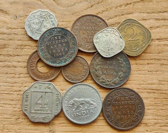 Moedas raras indianas, coleção de 11 peças de rúpias Anna sob o domínio britânico, moedas históricas colecionáveis, presente numismático, dinheiro antigo da Índia