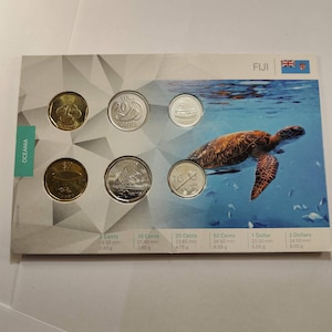 Fidschi 2012 Münzen Set in Karte mit Fauna - Tiere, Fische, Vögel, Cents und Dollars. Ozeanien Numismatik