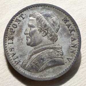 Vatican 20 Baiocchi 1850 - Pius IX old Christian silver coin very rare condition authentic vatican collectible numismatic old money catholic