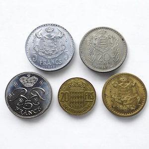 Monaco old coins Francs 1942-1982 collection of 5 pcs in rare perfect condition collectible Historical Coinage numismatic gift bundle