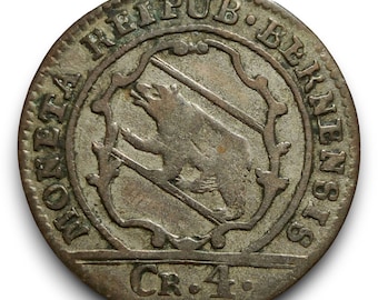 Suíça Bern 4 Kreuzer 1789 urso de escalada raro antigo autêntico Schweiz numismática moeda europeia colecionável