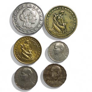 Brazil antique coin set of 6 pcs. Reis old coins including silver 2000 reales coins numismatic gift collectible, Brazilian money, old coins