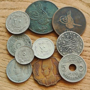Ottoman Empire and Egypt Para Millemies Qirsh authentic coins collection current Turkey. Old Islamic Arabic coins lot 10 pieces