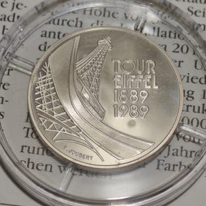 France 5 Francs 1989 100th anniversary Eiffel tower commomerative French Silver Coin with certificate, rare numismatic collectible gift.