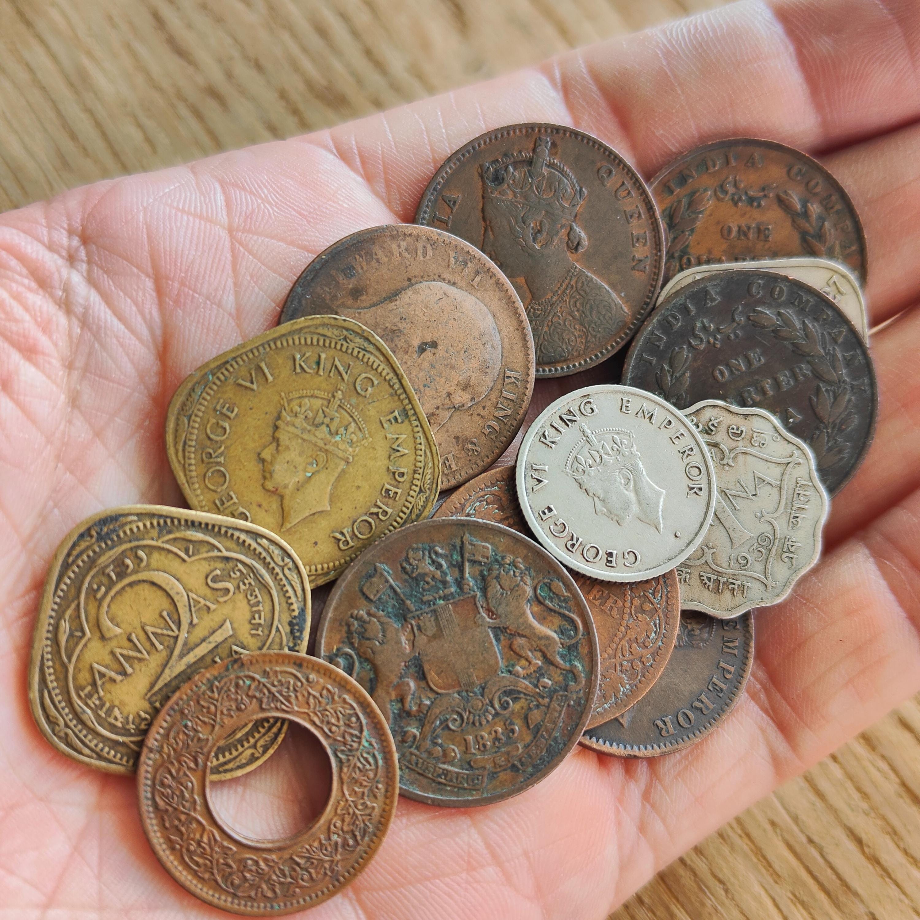Old indian coins rare antique Rupee Anna collection of 14pcs under British Rule collectible Coinage numismatic gift Old India money