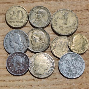 Old coins from Argentina and Brazil, collection of 10 Vintage Latin Cruzeiro and Centavos from 1920 to 1940&#39;s numismatic money.