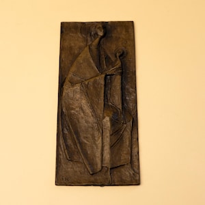 vintage Erwin Huber Bronze Wall Plaque / Virgin Mary and Child / 1988 / Austria