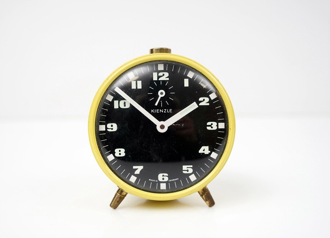Vintage Kienzle Alarm Clock / Mechanical Clock / Yellow / Table Clock