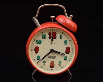 vintage Youngline by Junghans Desk Clock / Alarm / Red Clock / Mechanical Wind-up Clock / Working!