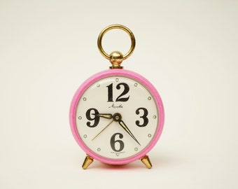 Vintage Pink Mauthe Desk Clock / Mechanical Clock / Alarm / Vintage Germany / Wind-up Clock / Work!