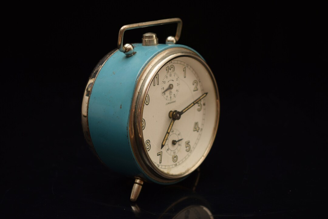 Vintage Junghans Desk Clock / Mechanical / Alarm / Blue Clock / Office