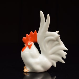 vintage porcelain Rooster / Hand painted figurine / Bird sculpture
