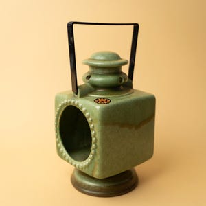 Mid Century PAN Ceramic Lantern / Vintage Keramik Candle Holder / Green