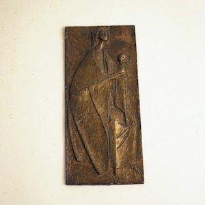 vintage Erwin Huber Bronze Wall Plaque / Virgin Mary and Child / 1988 / Austria